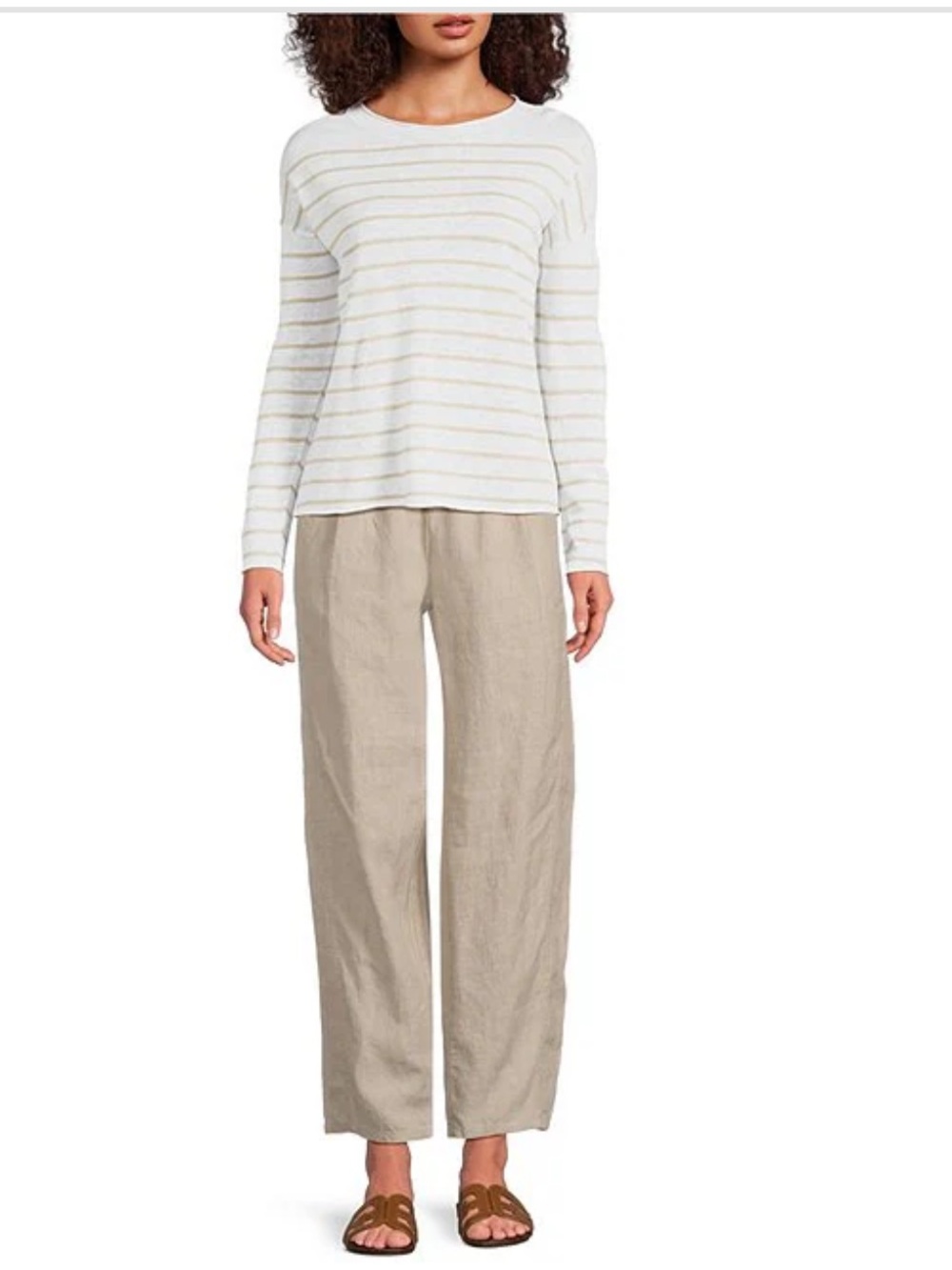 Eileen Fisher Stone-Tan Straight Leg 100% Organic Linen Blend Pants Sz LP